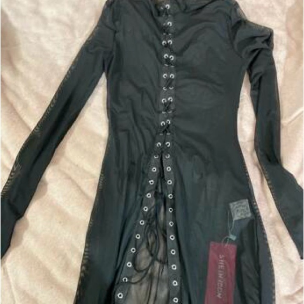 SHEIN ICON Black Lace Up Front Mesh Top - Sz S 🖤NWT - Picture 3 of 4